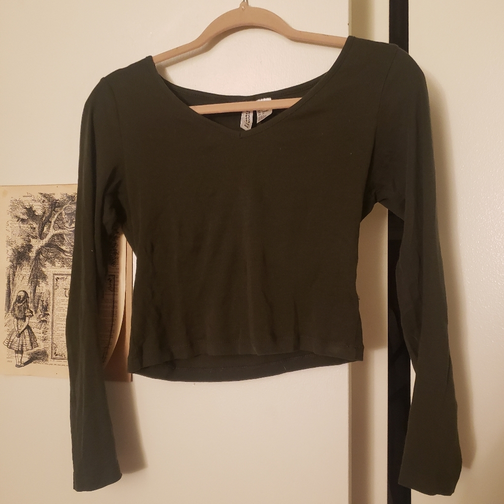 Long sleeve v-neck crop tops (2)
